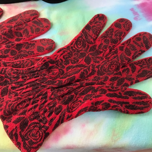 red floral pattern gloves Anthropologie OS - Picture 2 of 5
